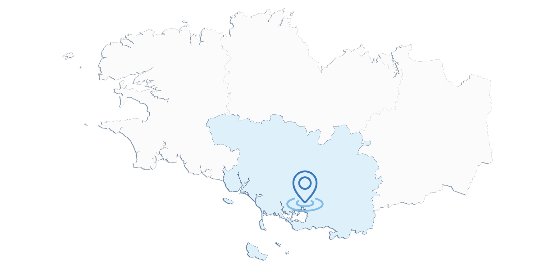 Carte stylis&eacute;e du Morbihan avec localisation Vannes